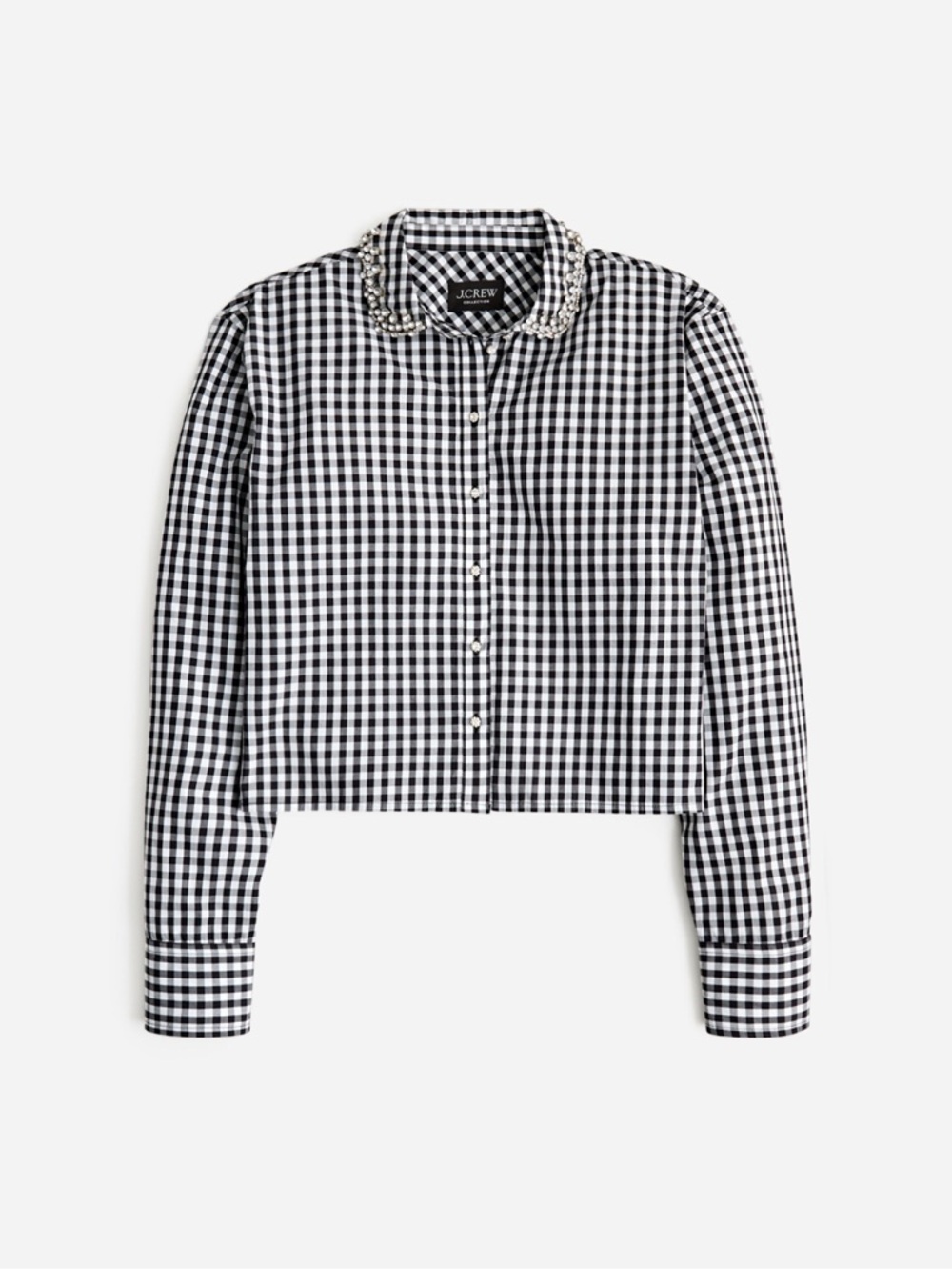 J. Crew Collection Embellished Cropped Button-Up Shirt in Cotton Poplin Plaid
